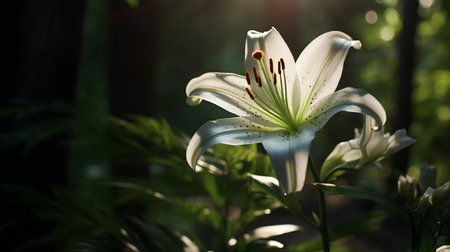 Beautiful white lily flower in the garden. Nature background.の素材