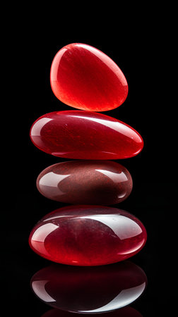 Red zen stones on black background. Zen concept. 3D Renderingの素材