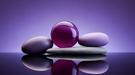 Easter eggs on a purple background with reflection. 3d illustrationの素材