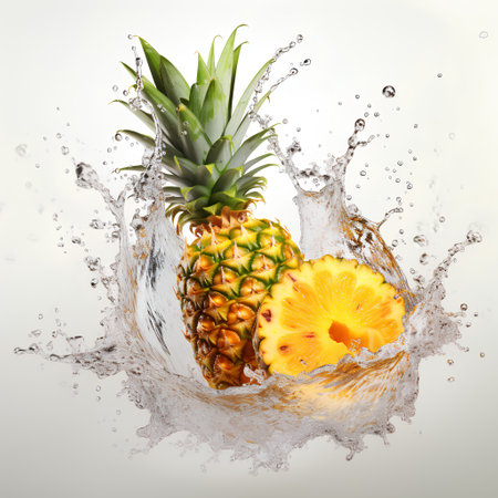 Pineapple in water splash isolated on white background. 3d illustrationの素材