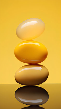 Spa stones isolated on yellow background. 3d render illustration.の素材