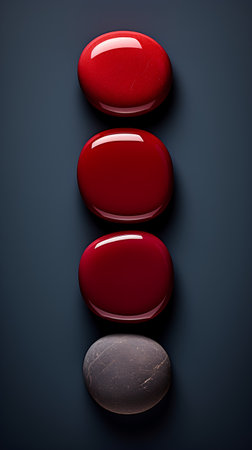 Red zen stones on black background. 3d render illustration.の素材