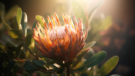 Close up of a protea flower in the garden with soft focusの素材