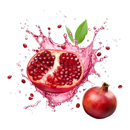 pomegranate juice splash with fruits isolated on white background.の素材