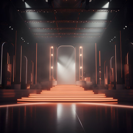 3d render of stage with neon light. Futuristic background.の素材