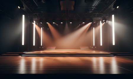 Stage Spotlight with Stage Podium Scene. 3d Render Illustrationの素材