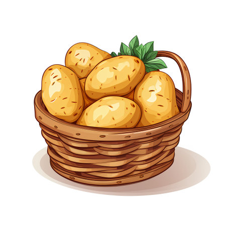 Basket with potatoes on a white background. Vector illustration in cartoon style.の素材