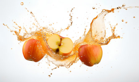 Water splash with red apples isolated on white background. 3d illustrationの素材
