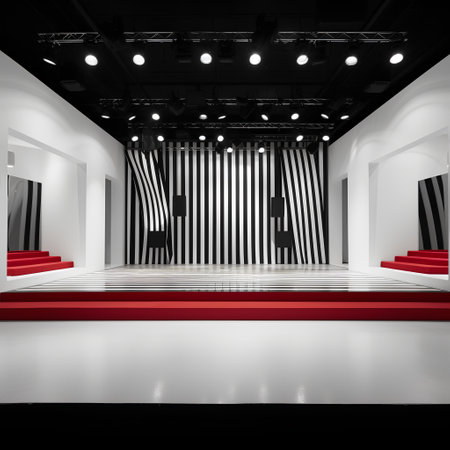 3d render of exhibition hall with red carpet and white wall.の素材