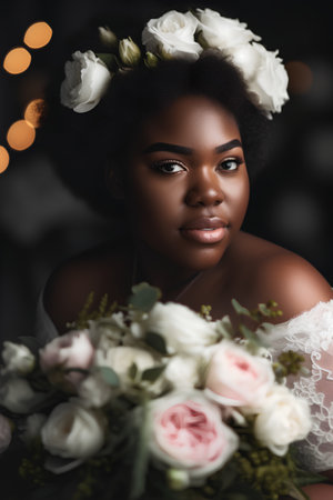 Portrait of beautiful african american woman with flowers in hairの素材