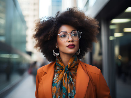 Beautiful afro american woman with afro hairstyle and glasses.の素材