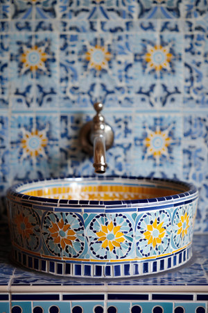 Close up view of a typical portuguese ceramic washbasinの素材
