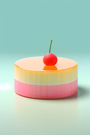 Cake with cherry on top. 3d illustration. Minimal style.の素材