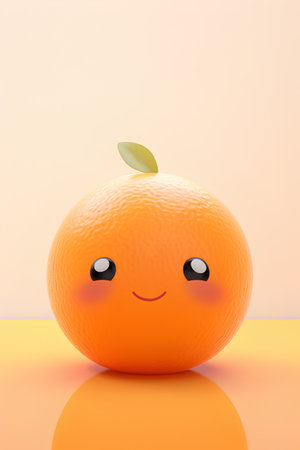 Funny orange character with smiley face. 3D illustration.の素材