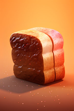 Loaf of bread on orange background. 3d render illustration.の素材