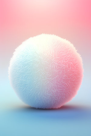 Illustration of a fluffy ball on a blue-pink backgroundの素材