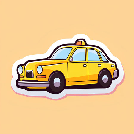 Taxi icon in cartoon style isolated on yellow background. Vector illustration.の素材