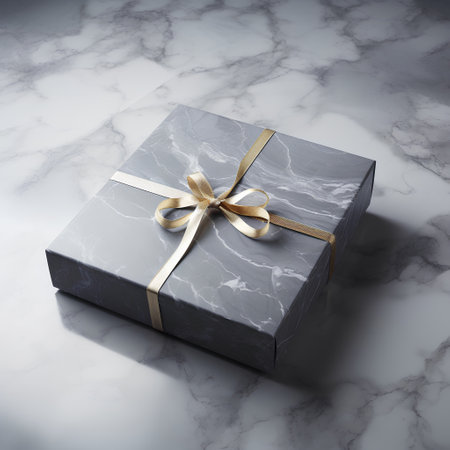 Gift box with gold ribbonle background. 3d renderingの素材