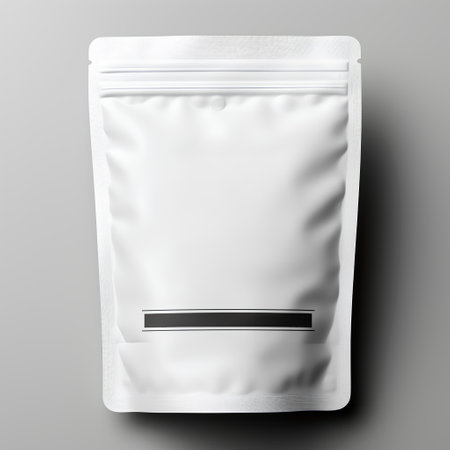 Blank white sachet package mockup, 3d rendering isolated on gray backgroundの素材