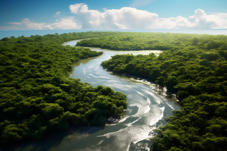 Aerial view of mangrove forest and river. Nature composition.の素材