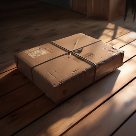 Gift box on the wooden floor. 3d render illustration.の素材