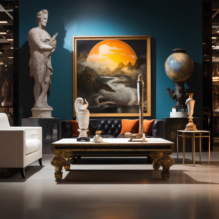 Luxury living room interior with antique furniture, armchair, books and paintings.の素材