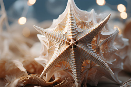 Christmas decoration with starfish and bokeh lights. Holiday background.の素材