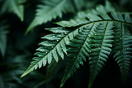 Beautiful green fern leaves with water drops. Natural background.の素材