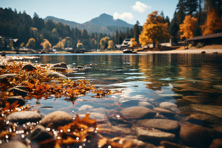 Beautiful autumn alpine landscape. Small lake in the mountains.の素材
