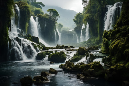 Beautiful waterfall in the jungle of Vietnam. Long exposure. Toned.の素材