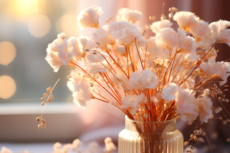 Bouquet of dried flowers in a vase on the windowsillの素材