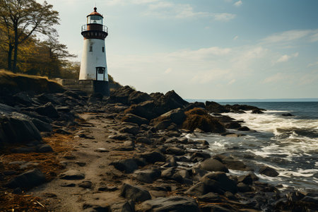 Lighthouse on the rocky coast of the Baltic Sea. Toned.の素材