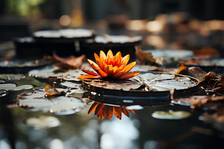 Lotus flower on the water in the pond. Natural background.の素材