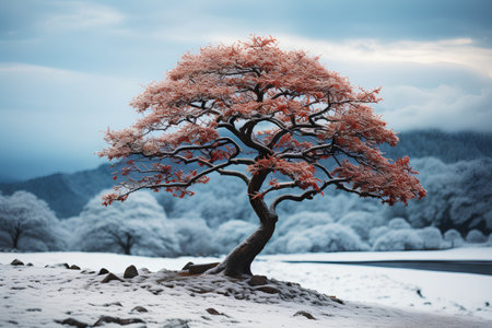 Frozen tree on the lake in winter. Beautiful nature background.の素材