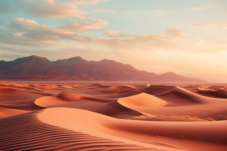 Desert landscape with sand dunes at sunset. 3d renderの素材