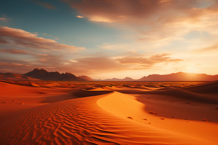Desert landscape with sand dunes at sunset. 3d renderの素材