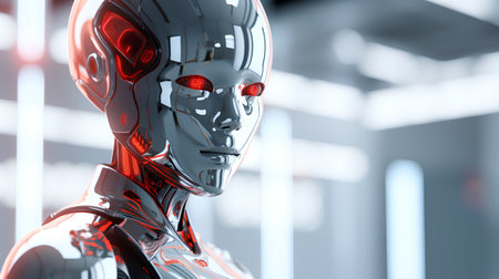 Cyborg female cyborg with red glow. 3d illustration.の素材