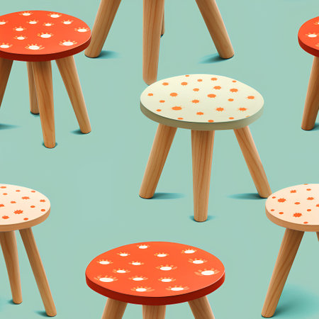 Seamless pattern with wooden chairs and table. Vector illustration.の素材