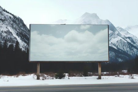 Blank billboard on the road in the mountains. 3d renderingの素材