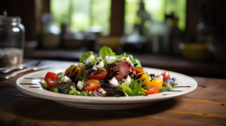 Greek salad with feta cheese, olives, cherry tomatoes and arugulaの素材