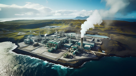 Aerial view of a power plant in Iceland. 3D Renderingの素材