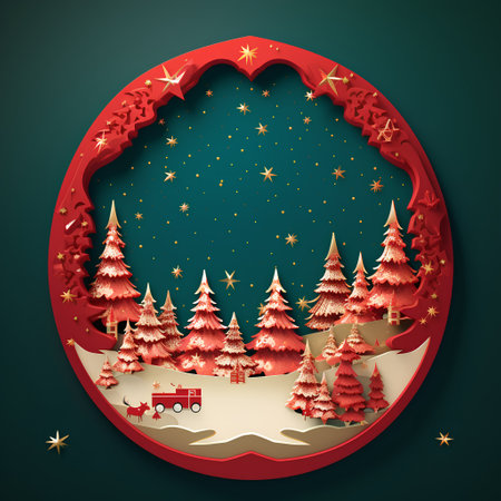 Christmas and New Year background with Christmas tree, snowflakes and stars.の素材
