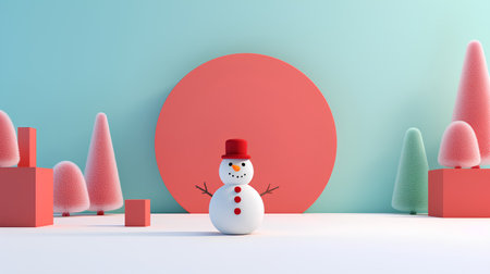 Snowman with a red hat on the background of an Easter egg. 3d illustrationの素材