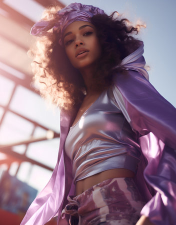 Fashion shot of a beautiful african american woman in the city.の素材