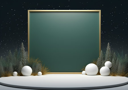 3d render of christmas and new year background with golden frameの素材