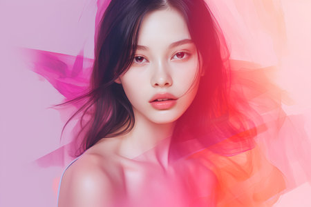 Beautiful asian woman face. Perfect skin. Facial treatment.の素材