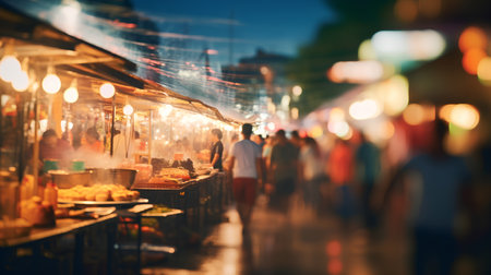 Street food stall at night in Paris, France. Blurred backgroundの素材
