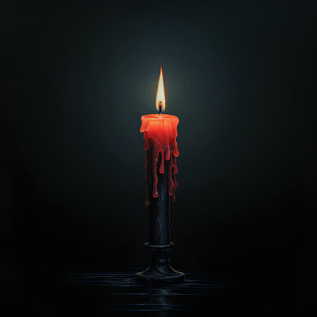 Burning candle on a black background. Realistic vector illustration.の素材