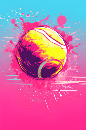 Tennis ball on a grunge background with splashes. Vector illustration.の素材