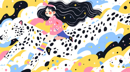 Seamless pattern with cute girl. Vector illustration in flat style.の素材